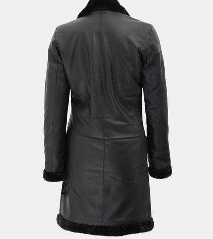 Klara Women's Black Shearling Leather Coat Back