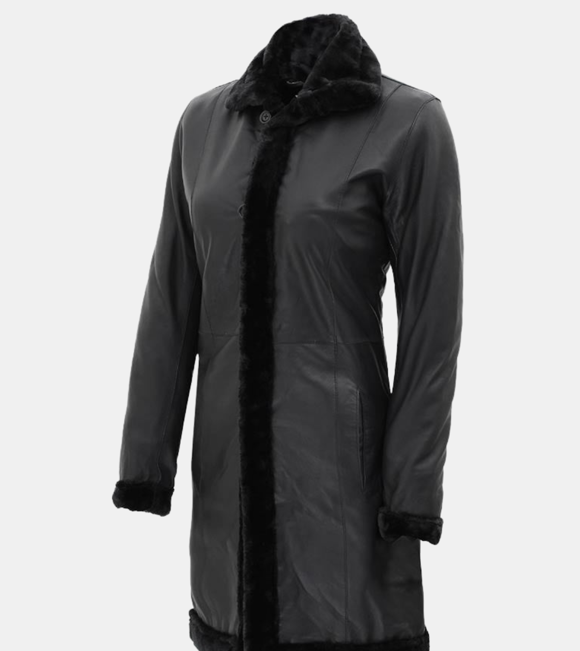  Black Shearling Leather Coat
