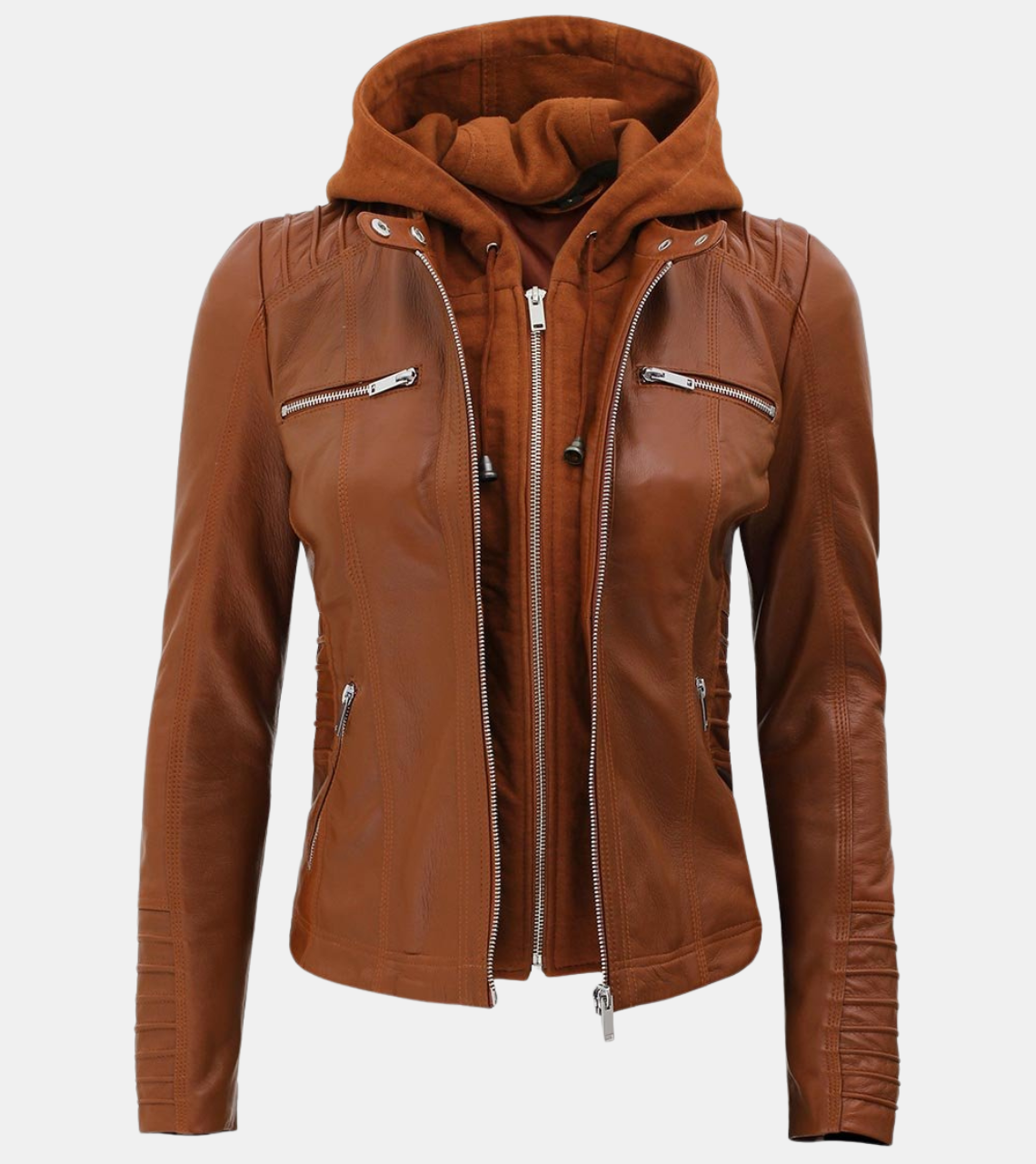 Aria Women's Removable Hooded Brown Leather Jacket