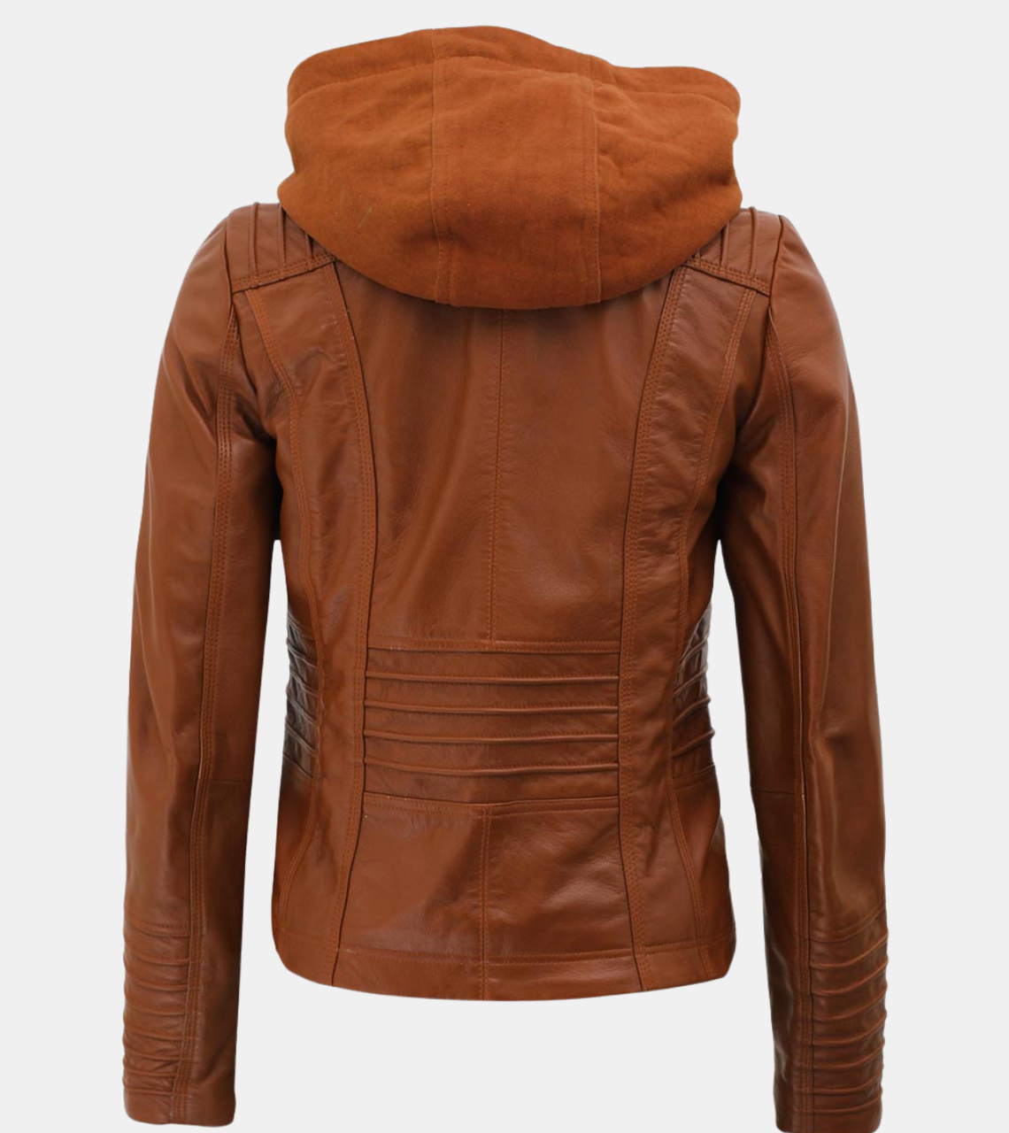 Aria Women's Removable Hooded Brown Leather Jacket Back