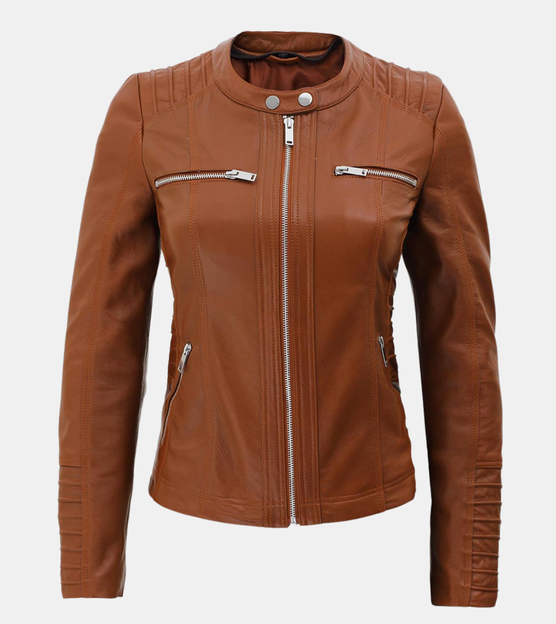 Women's Removable Hooded Brown Leather Jacket