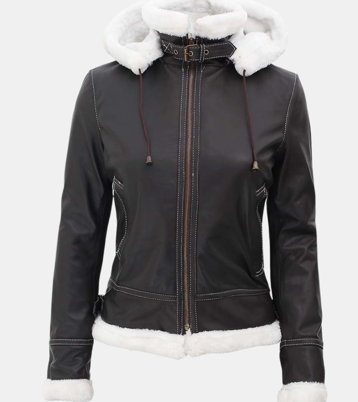 Betsy Women's Hooded Black Leather Jacket