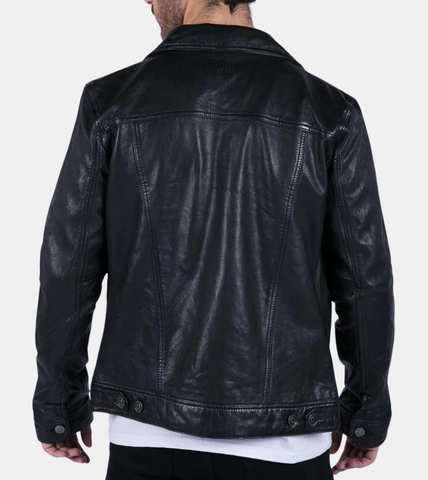  Coralee Men's Black Leather Jacket Back