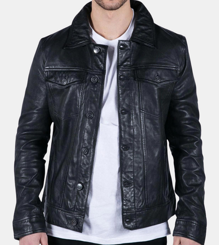  Coralee Men's Black Leather Jacket 