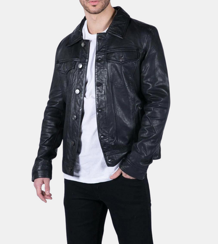 Men's Black Leather Jacket 