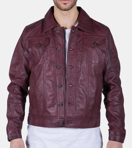 Grady Men's Plum Red Leather Jacket