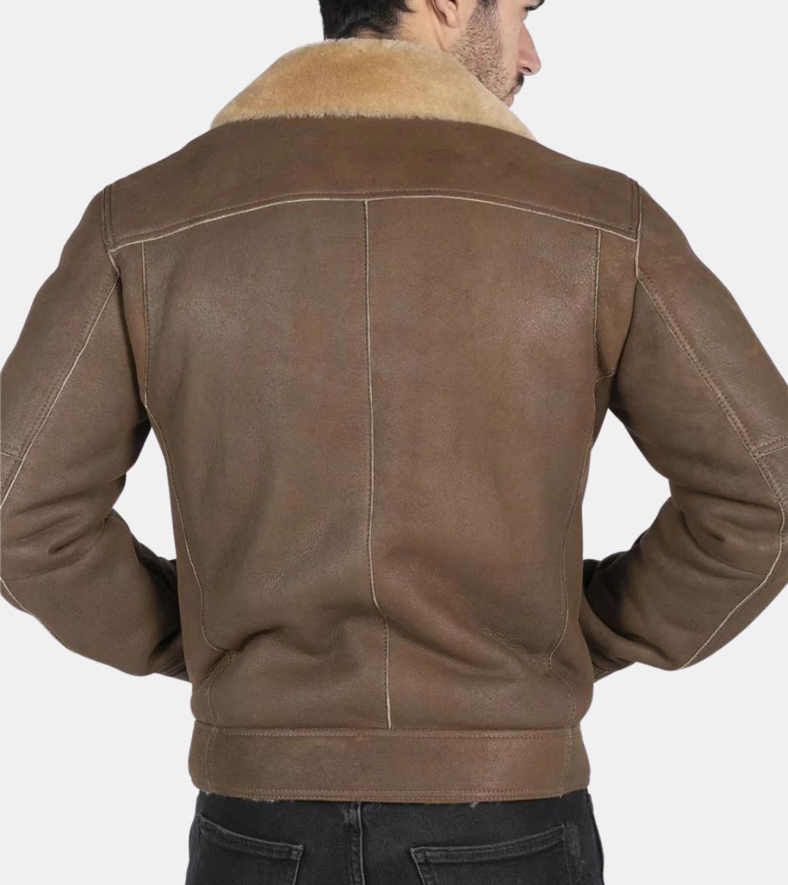  Trace Men's Bronze Shearling Leather jacket Back