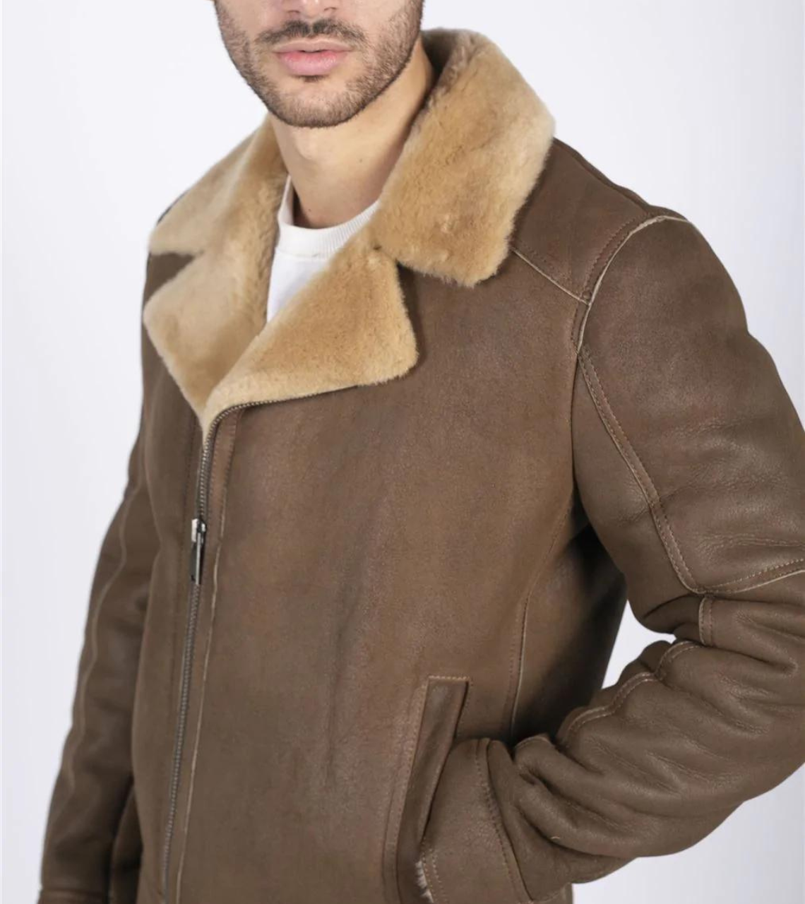  Trace Bronze Shearling Leather jacket For Men's