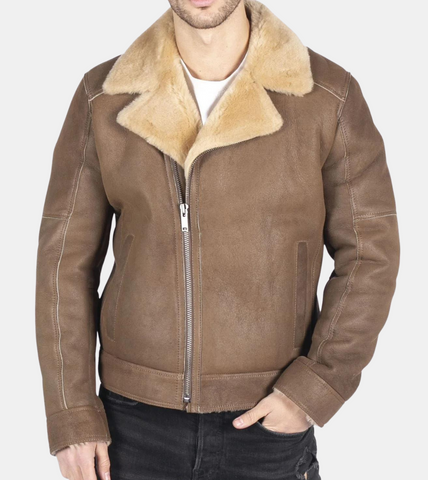  Trace Men's Bronze Shearling Leather jacket 