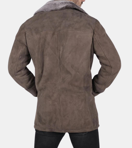 Men's Tan Beige Shearling Leather Coat 