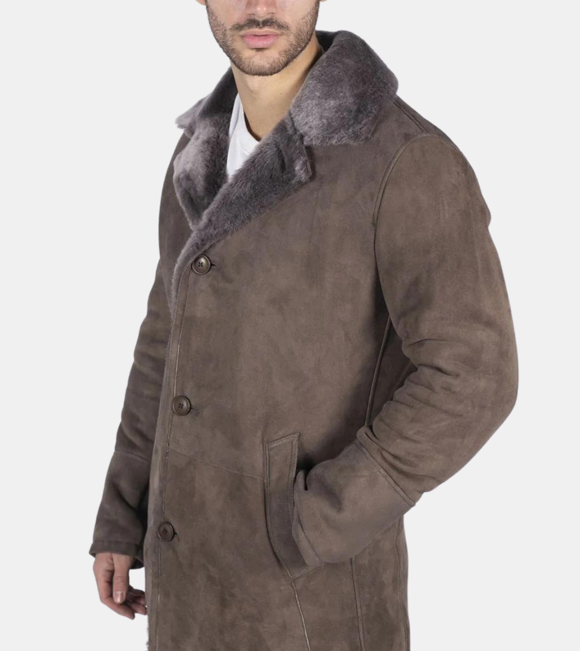  Bronte Tan Beige Shearling Leather Coat For Men's
