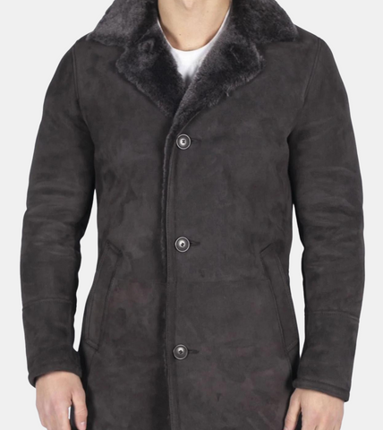  Bronte Brown Shearling Leather Coat For Men's