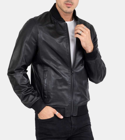 Men's Black Bomber Leather Jacket