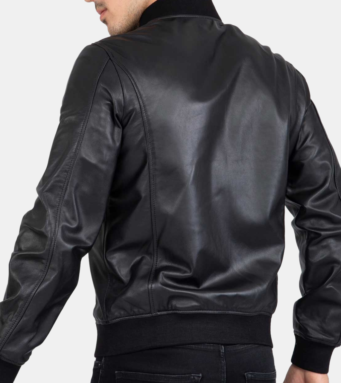 Amoret Men's Black Bomber Leather Jacket Back