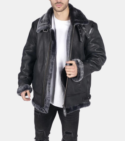 Men's Black Shearling Leather Jacket 