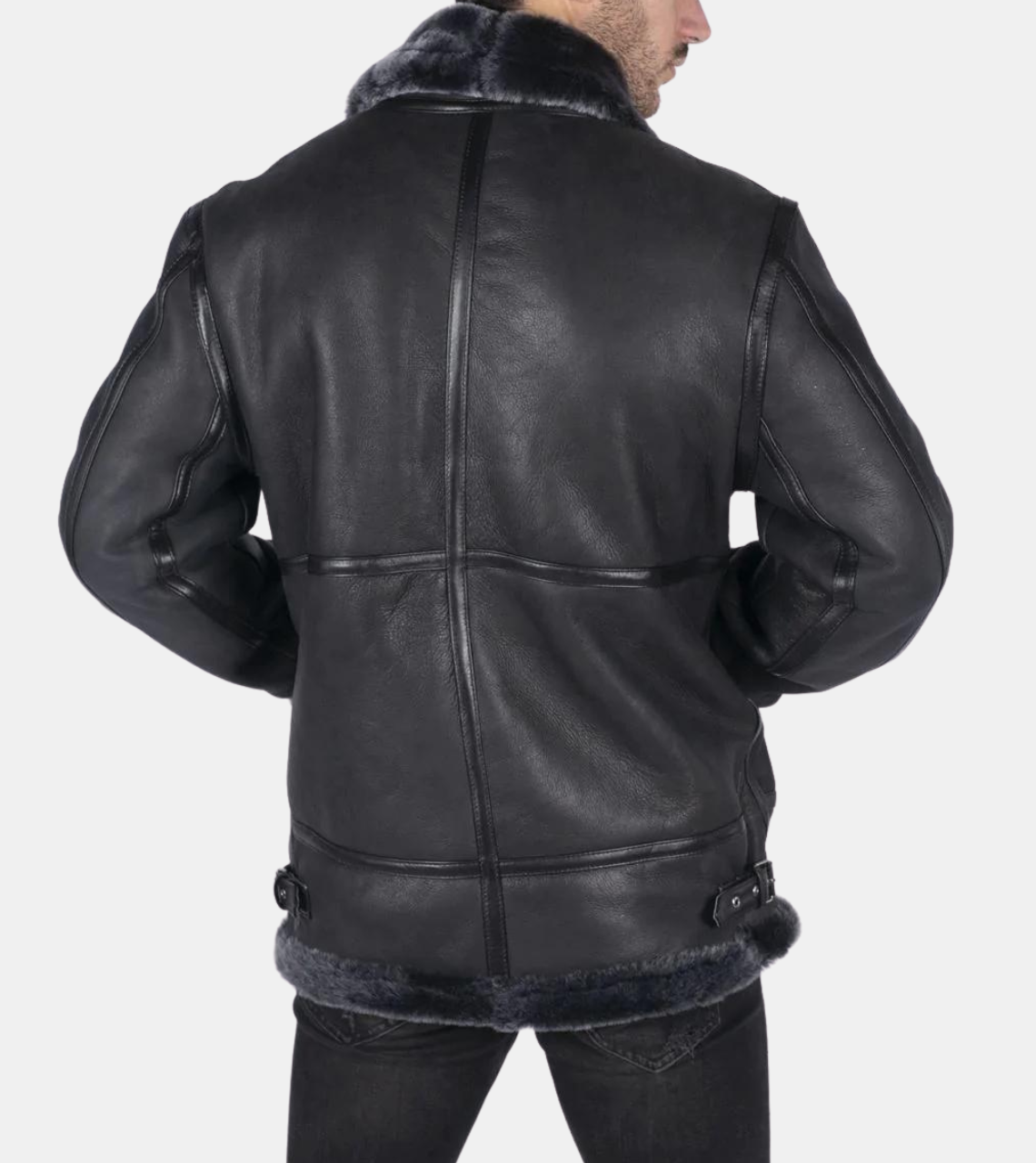  Ciel Men's Black Shearling Leather Jacket Back