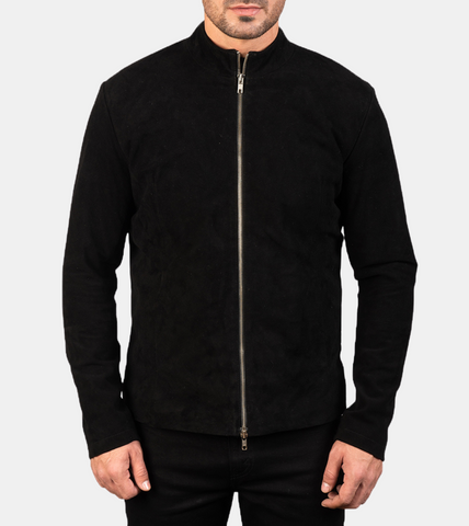  Walsh Men's Black Suede Leather Jacket Zippered