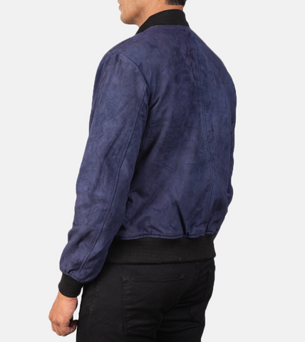  Cerulean Suede Bomber Leather Jacket