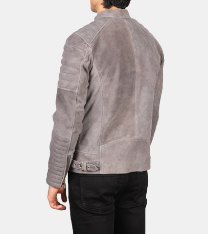 Sean Men's Grey Quilted Suede Leather Jacket