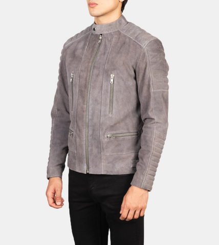 Sean Men's Grey Quilted Suede Leather Jacket