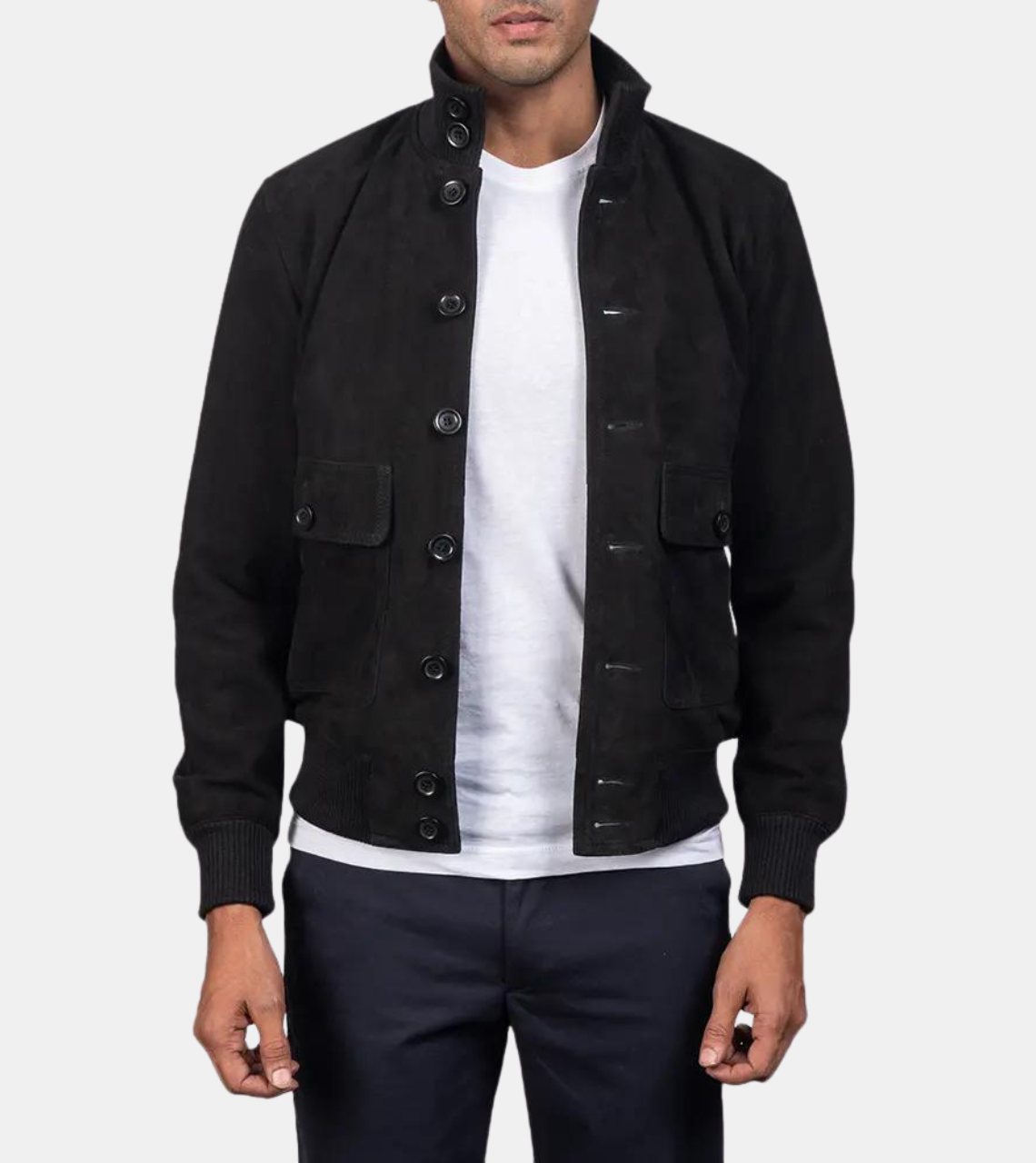 Spiridon Men's Black Suede Bomber Leather Jacket