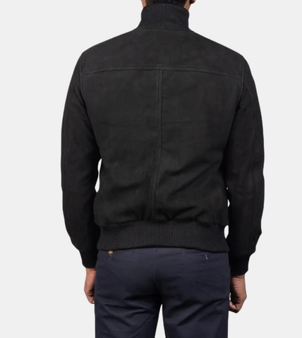Spiridon Men's Black Suede Bomber Leather Jacket Back