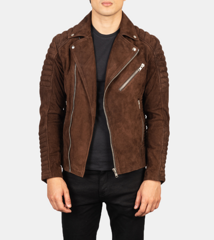  Guiliano Men's Brown Suede Leather Biker's Jacket 