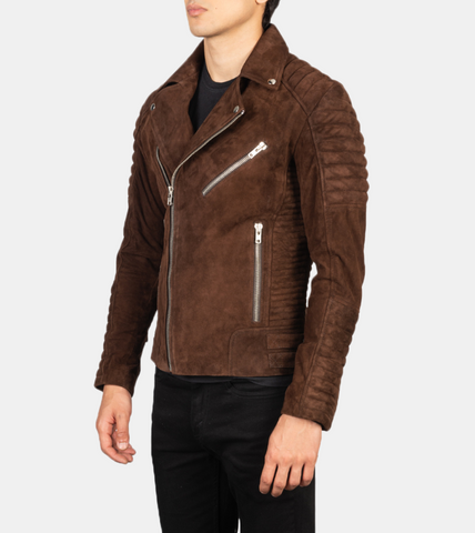 Men's Brown Suede Leather Biker's Jacket 