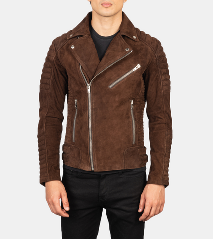  Guiliano Brown Suede Leather Biker's Jacket For Men's