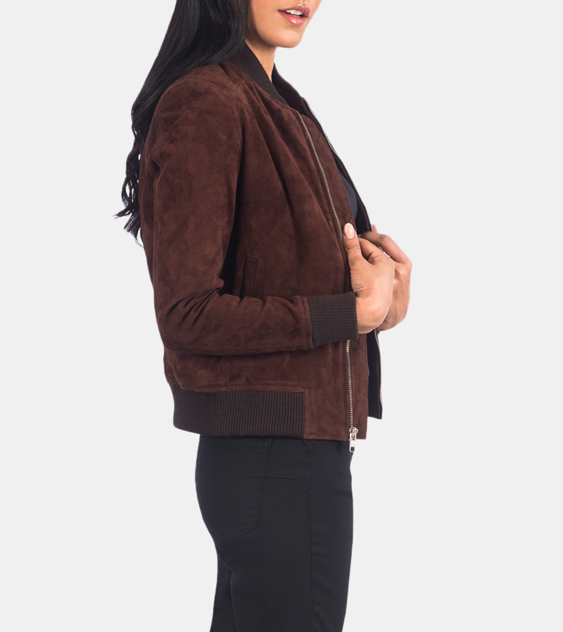 Astrella Brown Bomber Suede leather Jacket For Women's