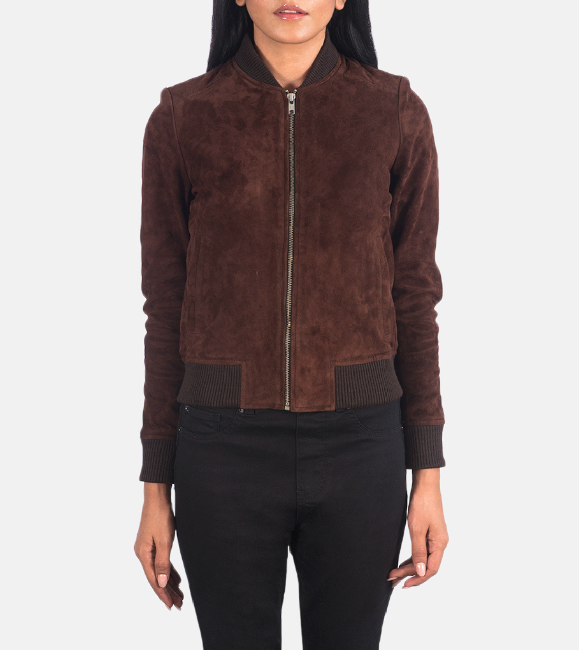 Astrella Women's Brown Bomber Suede leather Jacket