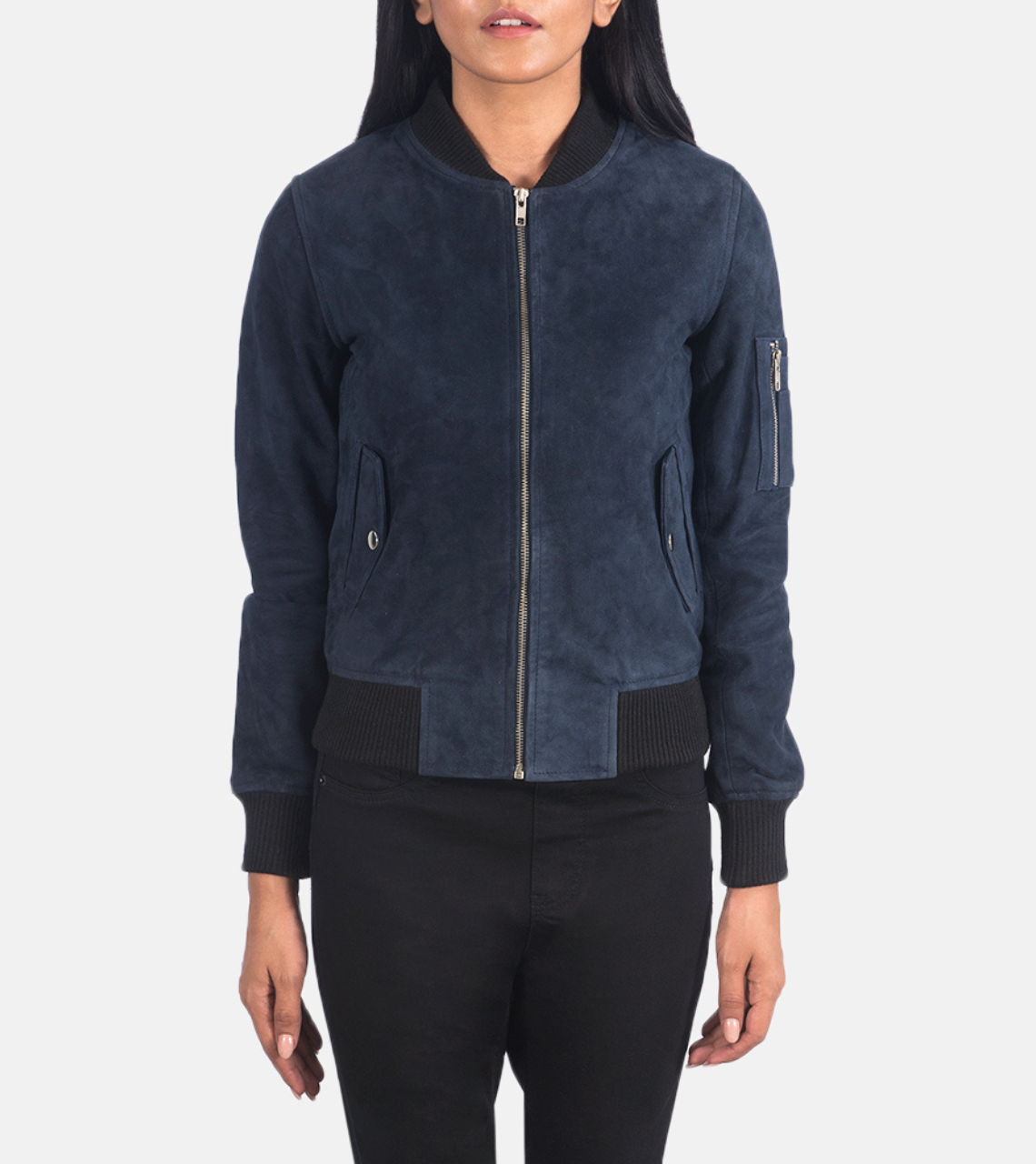Kinthrin Women's Sapphire Bomber Suede Leather Jacket