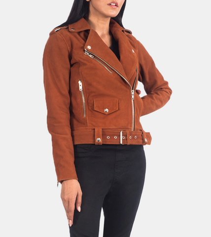 Giesto Women's Brown Suede Leather Jacket