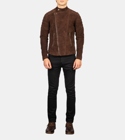  Men's Brown Quilted Suede Leather Jacket
