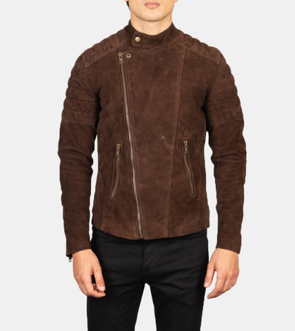  Rhemune Men's Brown Quilted Suede Leather Jacket 