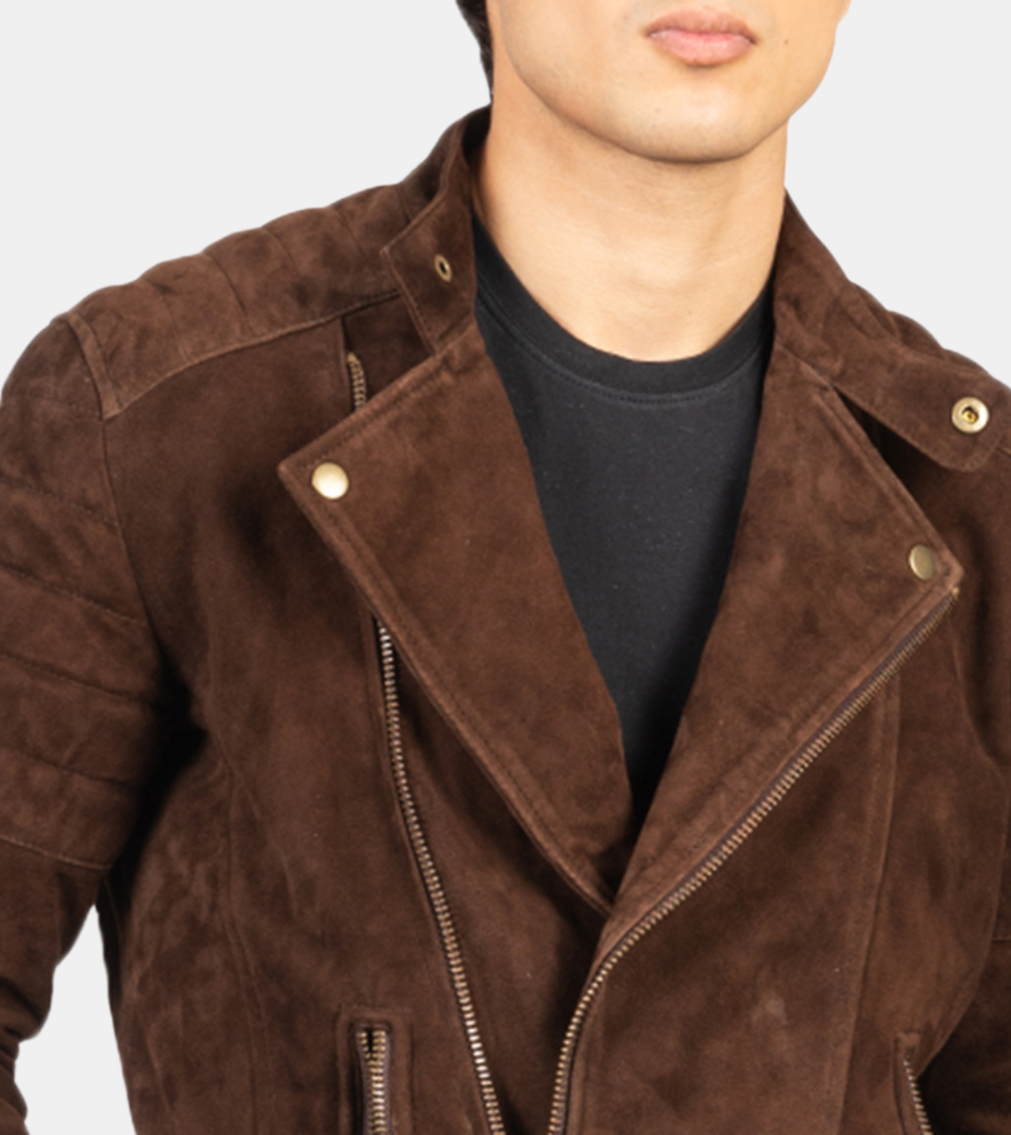 Rhemune Brown Quilted Suede Leather Jacket For Men's