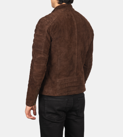  Brown Quilted Suede Leather Jacket