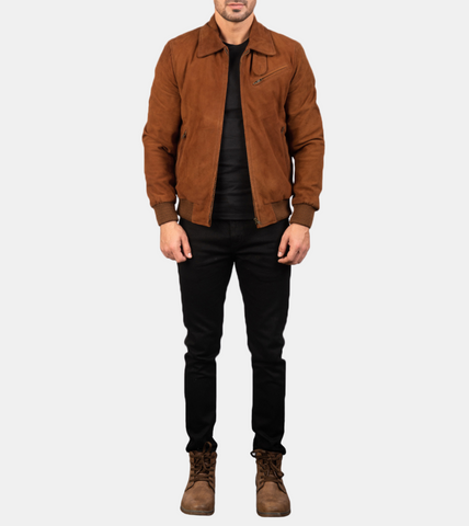  Men's Bronze Suede Leather Jacket