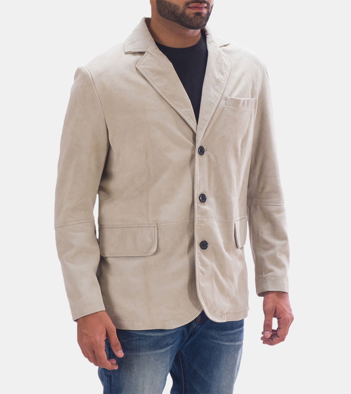 Men's Ivory Suede Leather Blazer