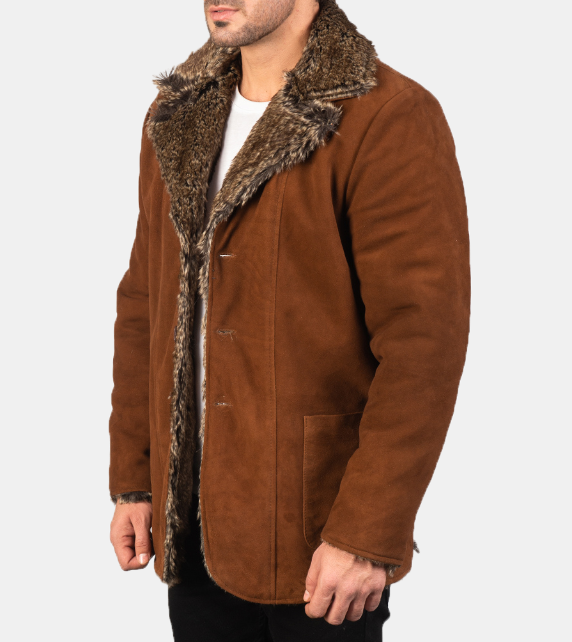  Men's Brown Shearling Suede Leather Jacket