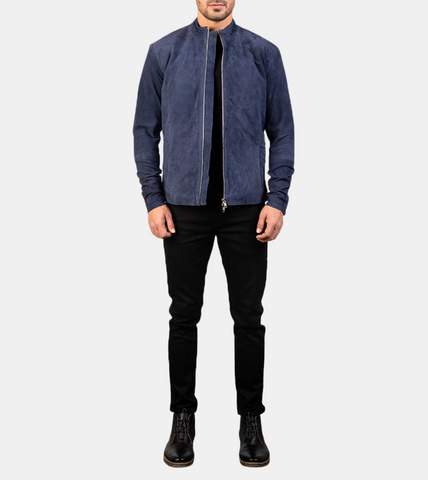 Corbine Men's Cerulean Suede Leather Jacket