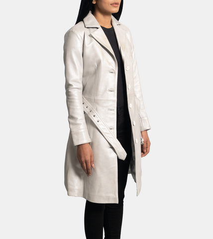  Ivory Leather Trench Coat 