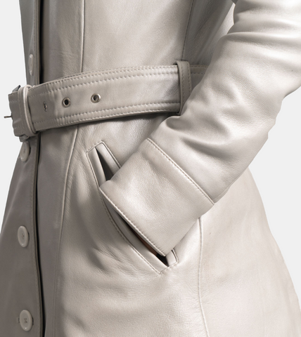 Lavinia Ivory Leather Trench Coat For Women's