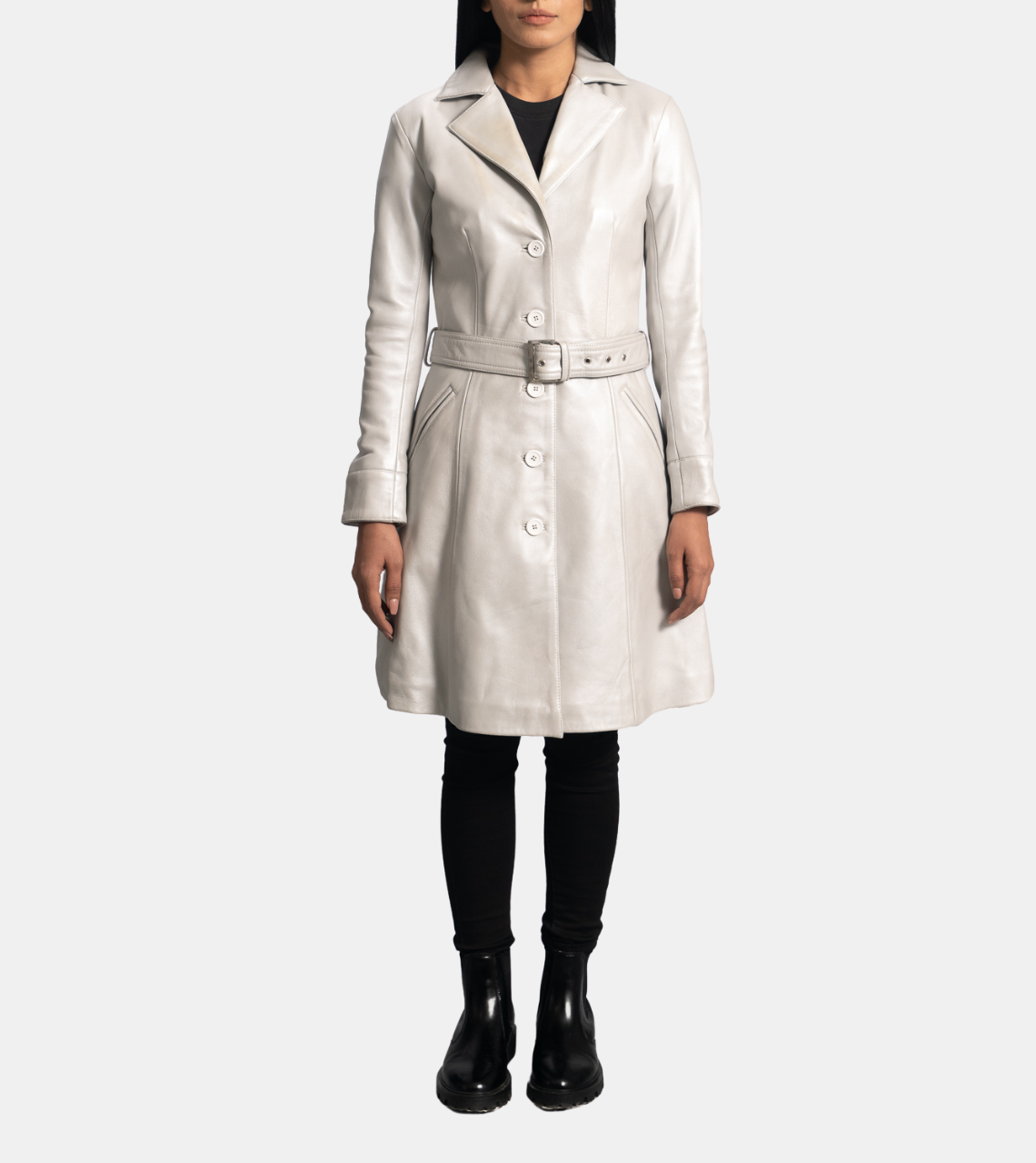 Women's Ivory Leather Trench Coat 