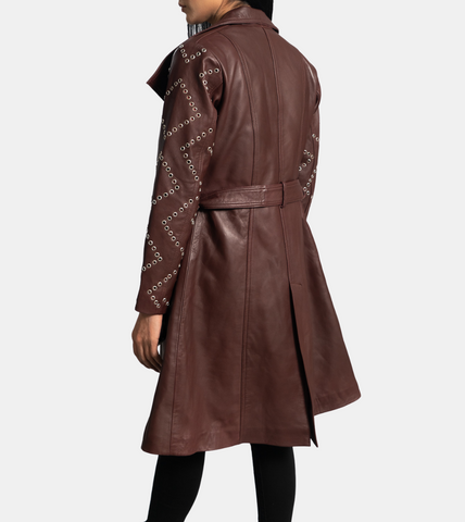  Dulcie Women's Brown Leather Trench Coat  Back