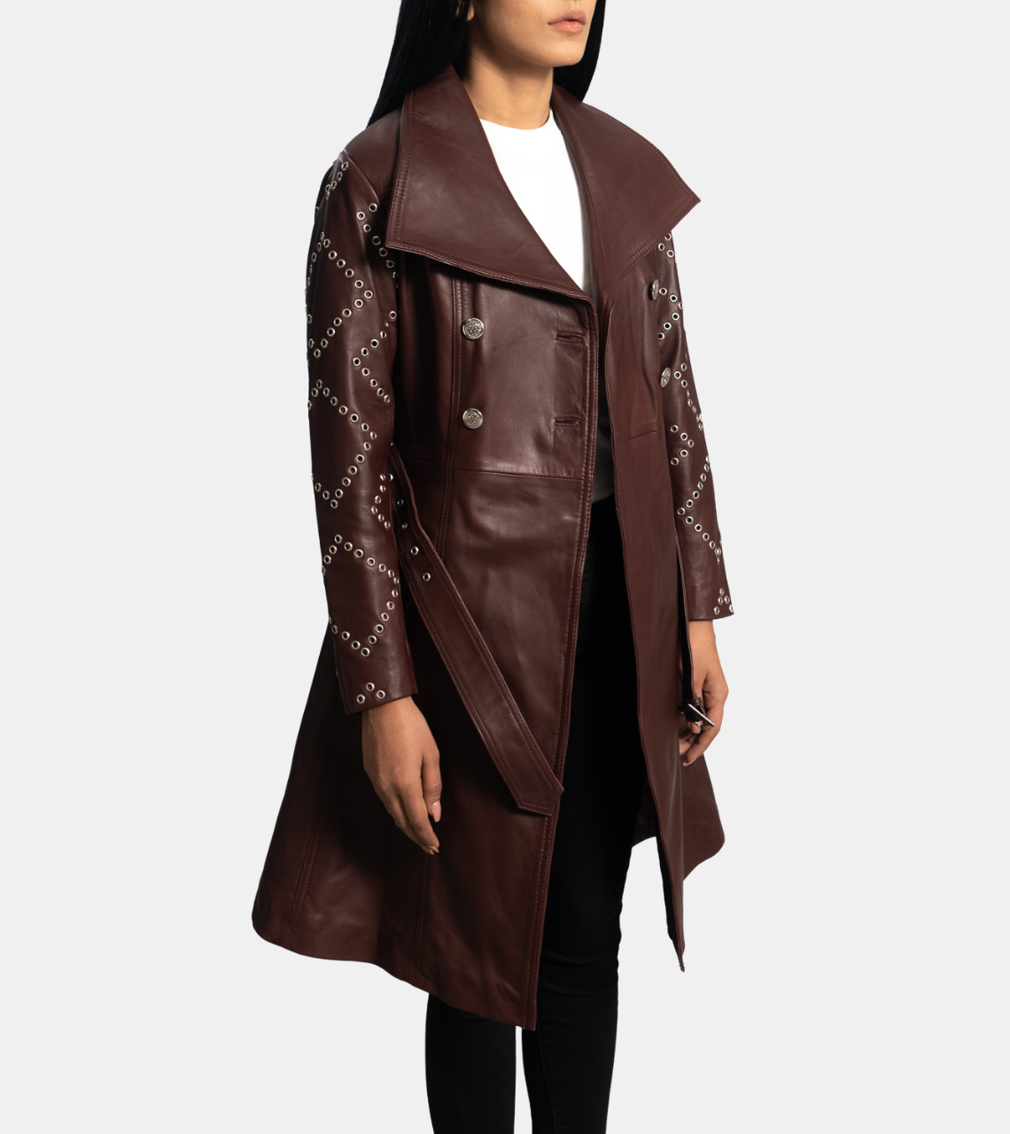  Brown Leather Trench Coat 