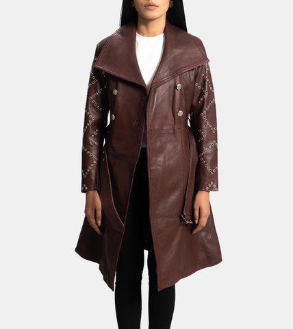  Dulcie Women's Brown Leather Trench Coat 