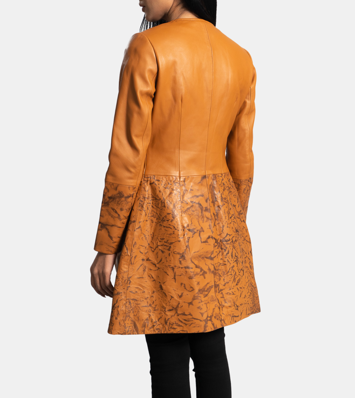 Irina Women's Mustard Yellow Leather Coat Back