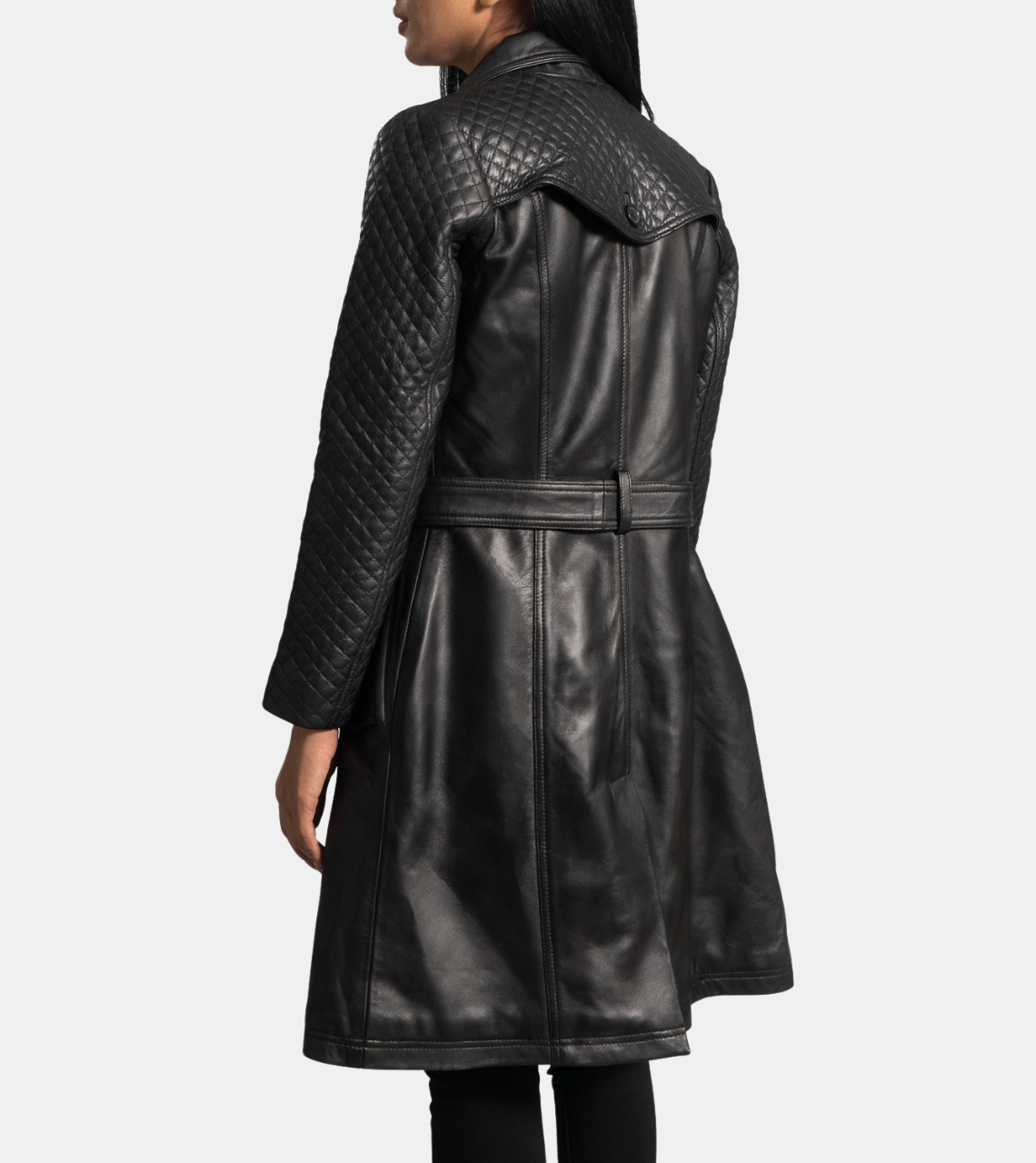 Verity Women's Black Leather Coat Back