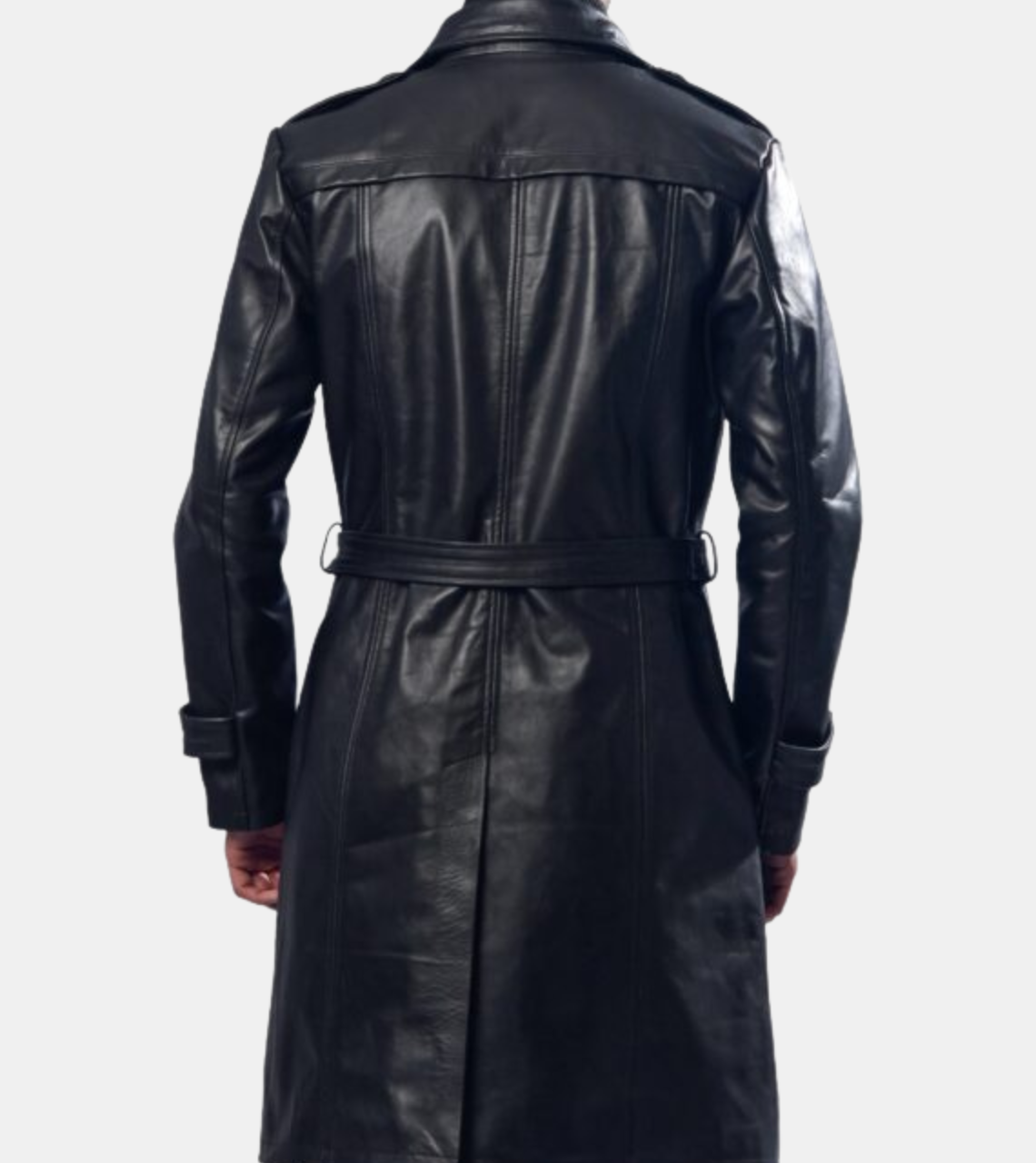 Bellamy Men's Black Leather Trench Coat Back